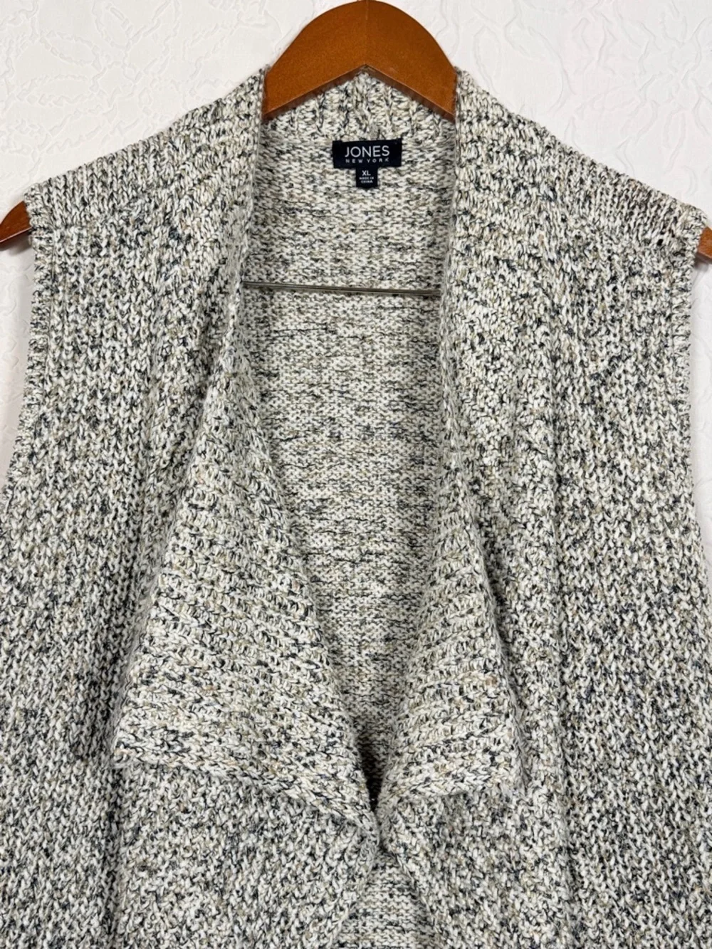 Jones New York Open Front Knit Cardigan Shawl Collar Vest Sz XL